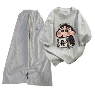 Sét đồ nữ quần dài da cá xám đậm chữ kí + và áo phông rộng mùa hè vừa đẹp vừa -thuba94
