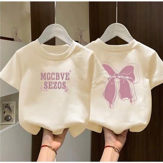 Áo thun in hình nơ hai mặt dễ thương cho bé gái, kiểu dáng giản dị, thoải mái, đa năng và thời trang với cổ tròn.