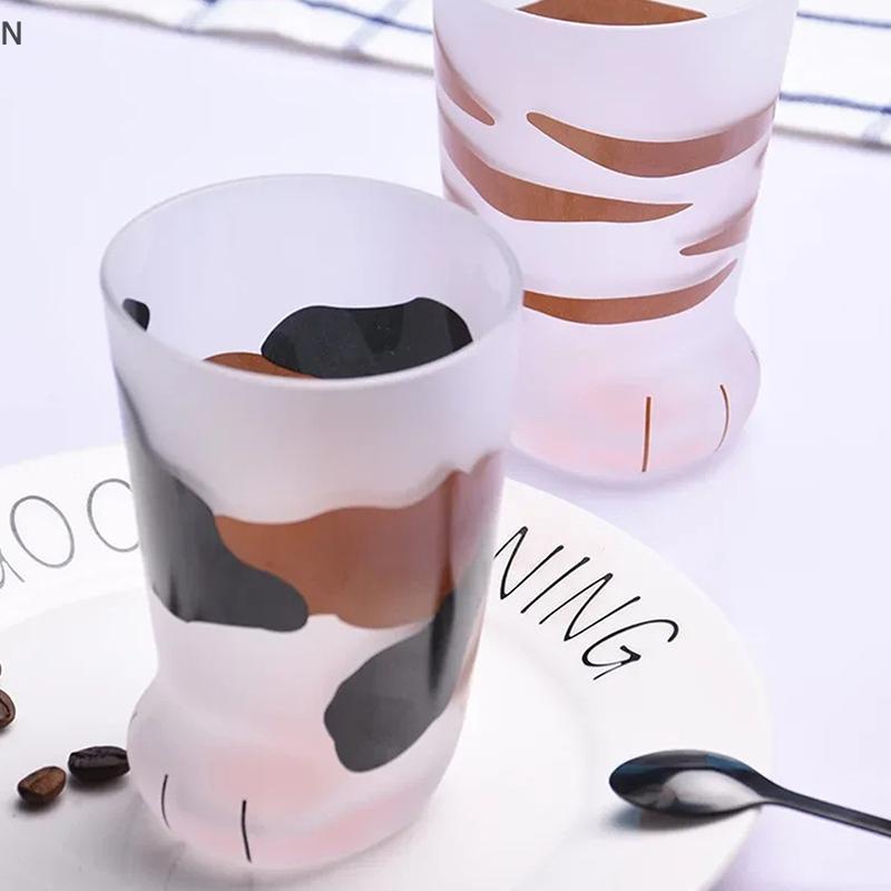 NS Động Vật Cốc Thủy Tinh 300ML Sáng Tạo Hoạt Hình Dễ Thương Mèo Paw Bình Nước Sữa Nước Mờ Uống Lạnh Cốc Cà Phê NS