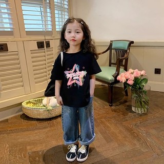 Áo thun nữ in hình ngôi sao graffiti nhiều màu sắc, họa tiết dễ thương một mặt, cổ tròn, kiểu dáng thoải mái, đa năng.