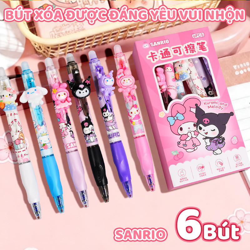 Bút mực xoá được 0.5mm mực xanh, Hộp 6 bút bi gel viết mịn, nhanh khô không lem tiện lợi cho học sinh