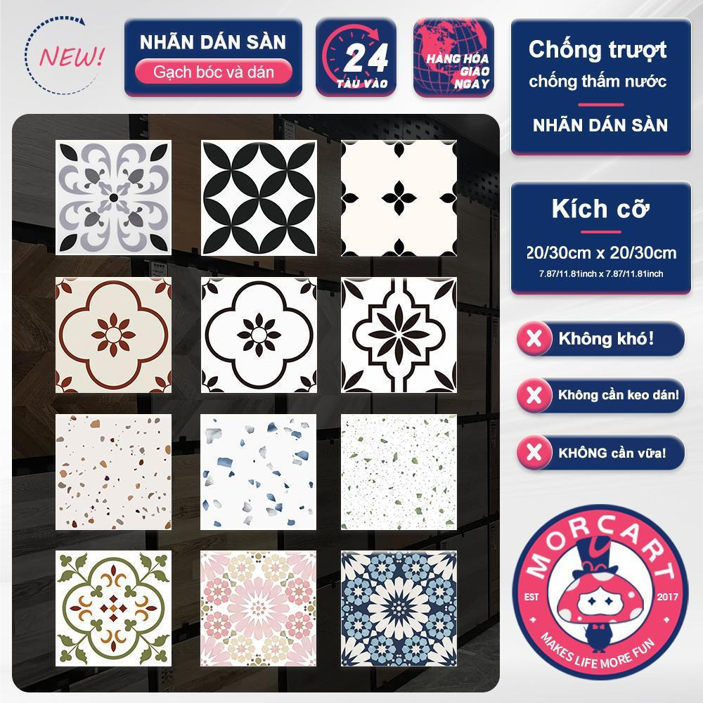 MORCART miếng dán sàn, 1 tấm, DIY chống nước chống mài mòn, trang trí sàn và tường, 20x20cm/30x30cm, phù hợp cho phòng tắm, nhà bếp, nền xi măng phẳng và nhẵn.