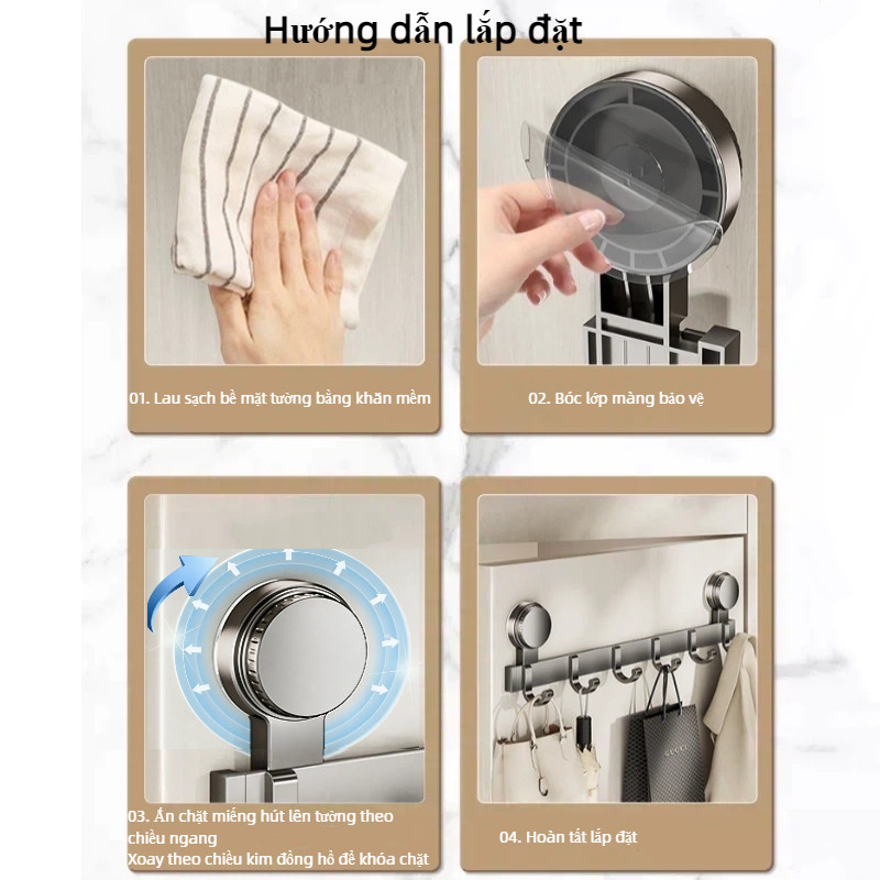 Móc treo đồ hút chân không đa năng | chất liệu nhôm cao cấp chống gỉ | Không cần khoan tường