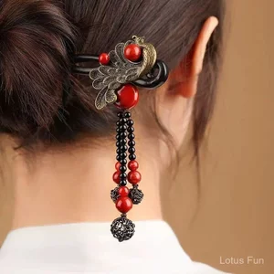 Độc đáo kẹp tóc tua rua bước lắc cây mun, phong cách dân tộc cao cấp phù hợp với trang phục Hanfu