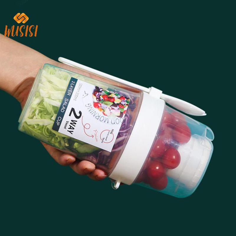 [WUSISI] Cốc Salad sữa chua yến mạch trái cây ăn sáng có nắp và thìa Hộp đựng thực phẩm hai lớp Hộp Bento Thể dục Bát côn giảm béo MỚI