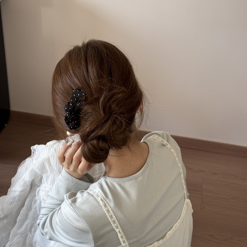 Hululu Scrunchy Tóc Cao Cấp Phong Cách Hàn Quốc, Chấm Bi & Nơ