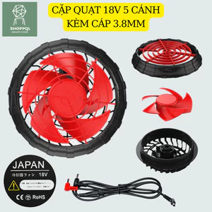 QUẠT ÁO ĐIỀU HÒA CAO CẤP NHẬT BẢN 18V PIN 50000mAh chạy trên 14- 20 giờ QUẠT 18V - 5 CÁNH SIÊU MÁT