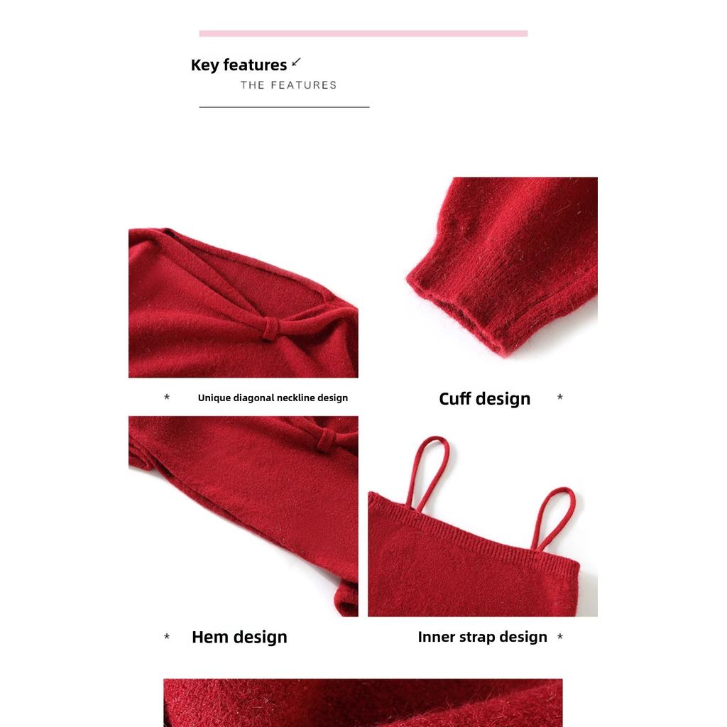 Mutu Áo Dệt Kim Camisole Nữ cổ Chữ Thập Hai Mảnh Bộ - Phong Cách Mới cho Mùa Xuân 2026