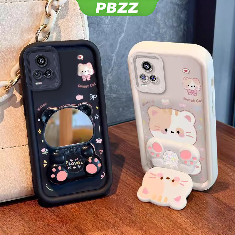 Ốp Lưng vivo v20 PRO v20se v23e v23 v21 v21e 5G Vỏ Điện Thoại Vỏ Mềm Silicon Chống Sốc Thiết Kế Mới Thẩm Mỹ Mèo Hoạt Hình Có Giá Đỡ Cho Gương JTMMZJ01