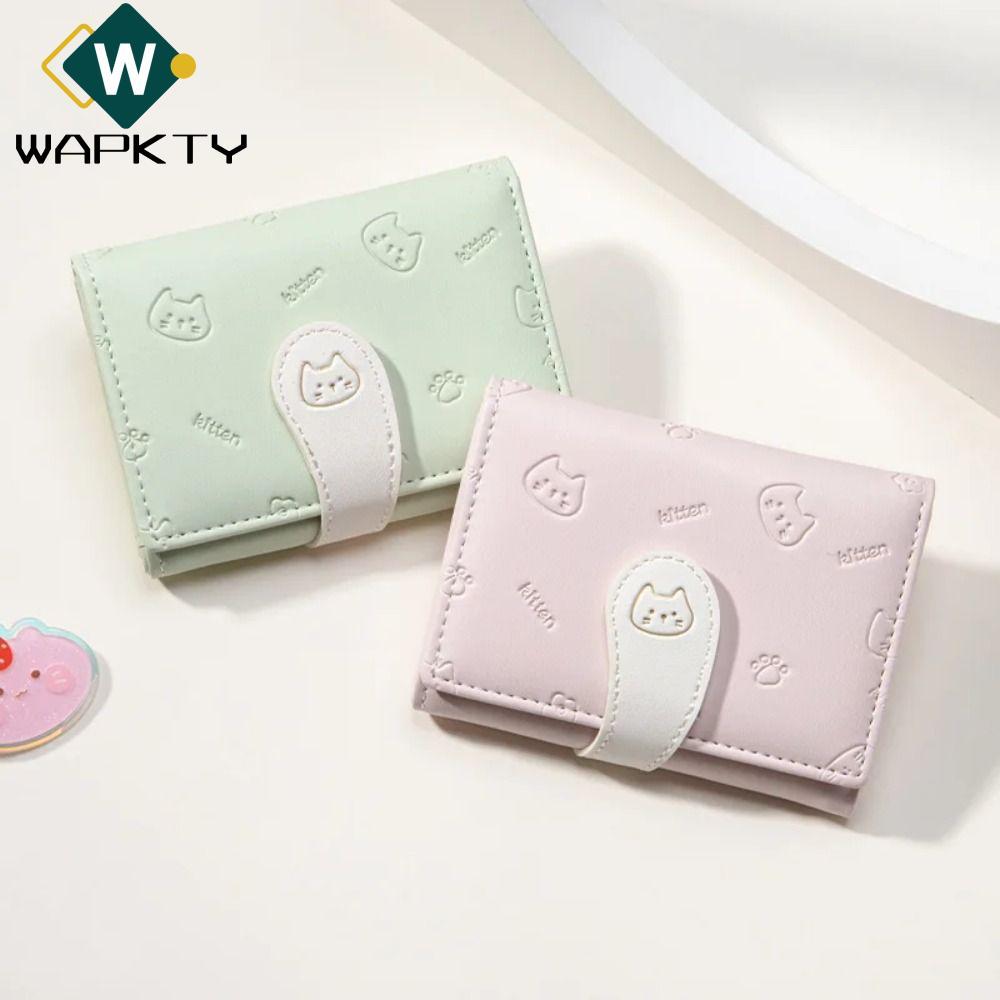 Ví nhỏ dễ thương ngắn WAPKTY, Túi ID bé gái PU Ví in hình mèo con, Hộp đựng thẻ sinh viên Túi đựng thẻ thời trang Túi đựng tiền nữ