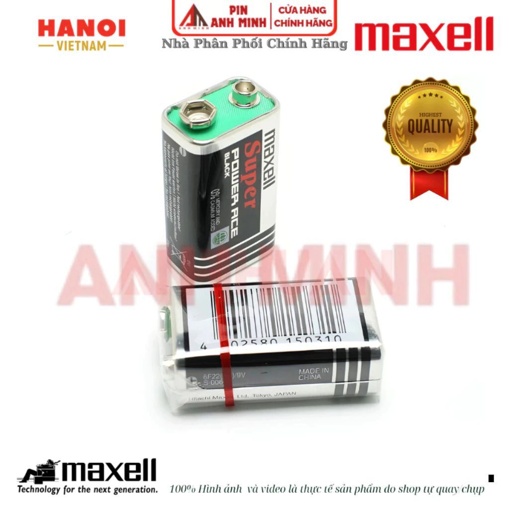 Pin vuông 9V Carbon Panasonic Maxell GP - Hộp 10 viên 6F22 cho báo cháy, gi-ta, đồng hồ vạn năng