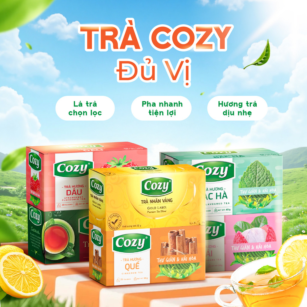 Trà Cozy Đủ Vị 40g Và 50g Thơm Ngon Đậm Vị, Dễ Pha Cho Ly Trà Thơm Ngát Thưởng Thức Mỗi Ngày