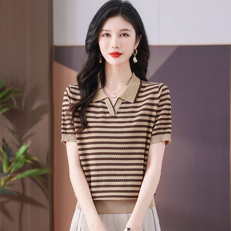 Mẹ mặc áo thun sọc tencel thoáng khí, phong cách mới và ôm dáng, thời trang mùa hè