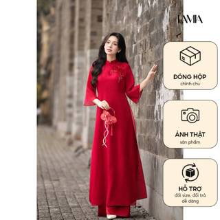 [BST TẾT 2026] Áo dài AD263 - QD001 cách tân tay ngắn phối hoa cài ngực