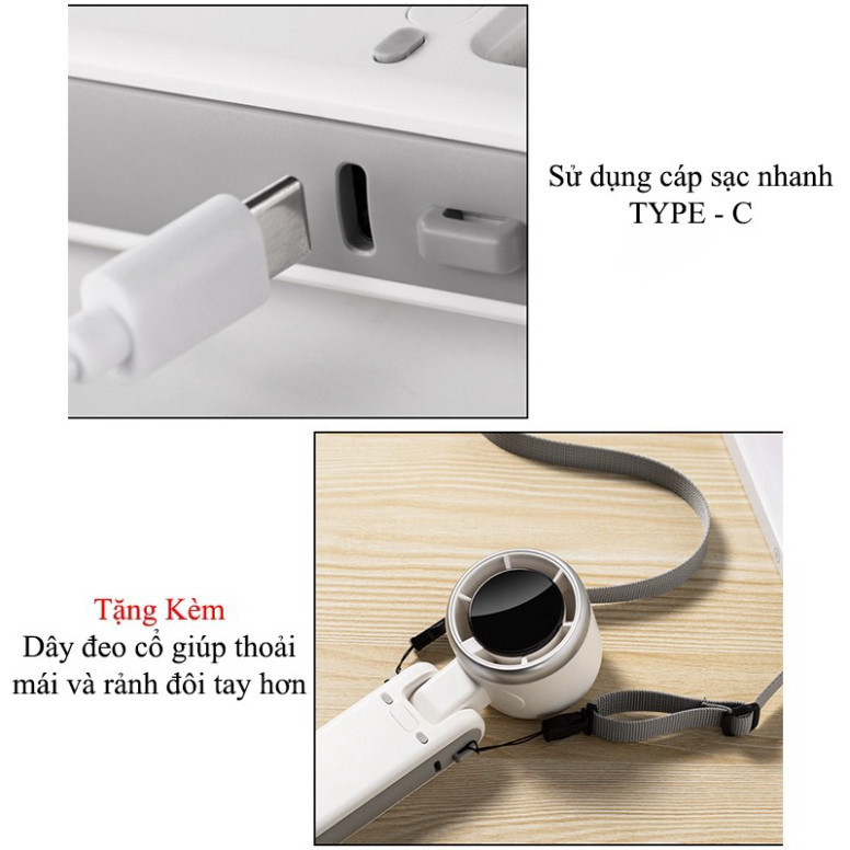 【Bán chạy】Quạt cầm tay tua-bin: Gió mạnh, 5 cấp tốc, hiển thị số. Mini đeo cổ, gấp gọn tiện lợi!