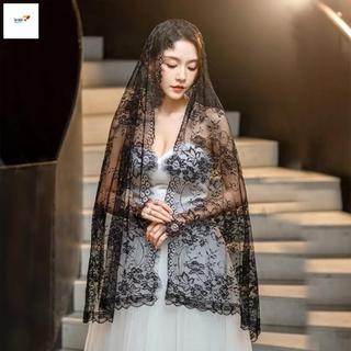 Khăn choàng cưới ren đen Mantilla dài dành cho nữ