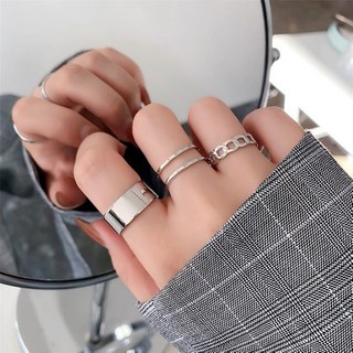 Nhẫn kim loại rỗng hai lớp điều chỉnh được, phong cách Hàn Quốc tối giản dành cho nữ