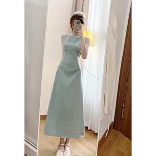 Váy thiết kế hai dây  cổ thuyền dáng dài xoè tôn eo màu pastel thanh lịch tiểu thư sang chảnh