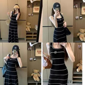 Đầm váy ba lỗ dáng dài thiết kế phối kẻ ngang siêu tôn dáng dành cho nữ XIMIMI SP467