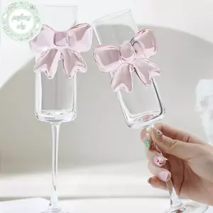 PUSKY Sáng Tạo Nơ Màu Hồng Champagne Kính Cao Lấp Lánh Cho Tiệc Gia Đình Ngày Lễ Và Đám Cưới VN