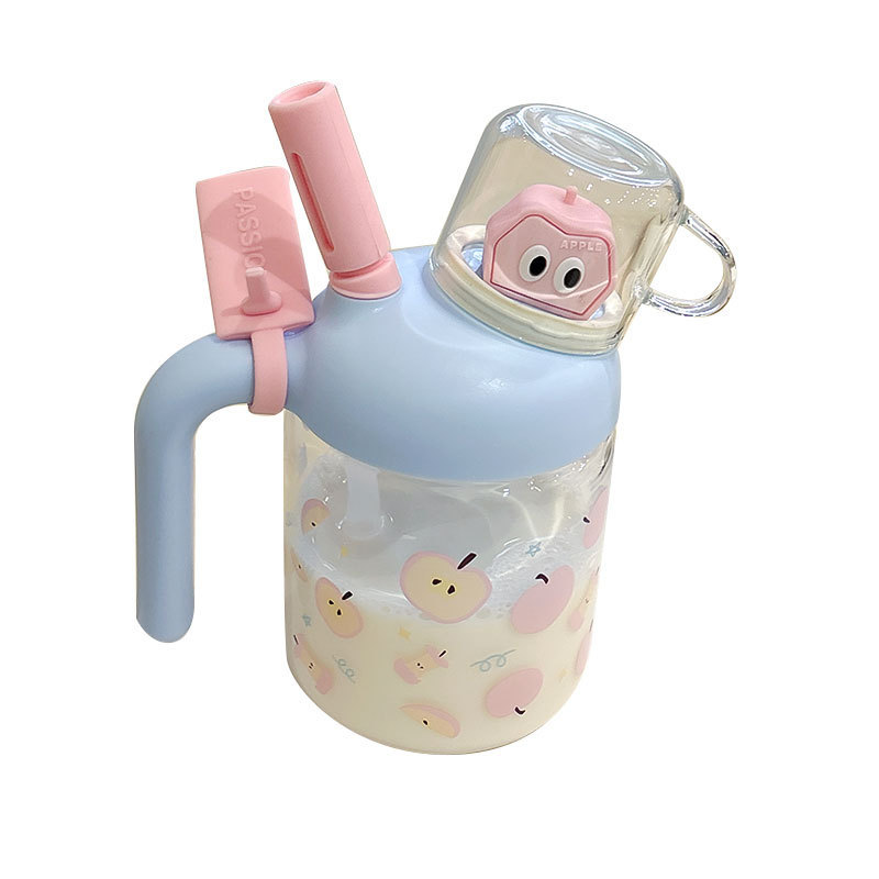 Ins Style Cốc Thủy Tinh Giá Trị Cao Có Tay Cầm Cốc Rơm Dung Tích Lớn Dễ Thương Có Nắp Phong Cách Mới Hộ Gia Đình Làm Trà Cốc Giá Trị Cao