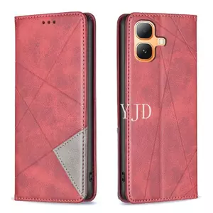 Ốp Lưng Cho Infinix Smart 20 X6840 Từ Tính Đóng Cửa Khe Cắm Thẻ Da Hình Thoi Chống Rơi Vỏ Điện Thoại