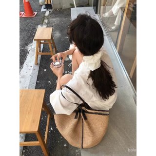 Mùa xuân hè mới du lịch bãi biển thiết kế thích hợp túi tote dung tích lớn túi du lịch rơm dệt một vai dành cho nữ