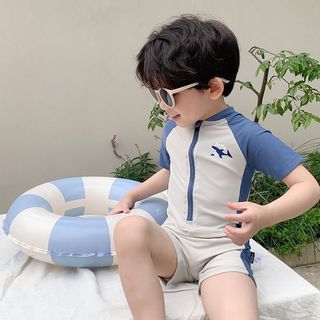 Đồ bơi liền thân cho bé trai - áo tắm tay ngắn nhanh khô họa tiết cá mập dễ thương đi biển