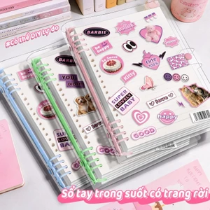 Sổ Còng Sổ Tay Bìa Còng Nhựa PVC, Kích Thước A5, Ruột Giấy Kẻ Ngang Có Thể Thay Thế, Kèm Sticker
