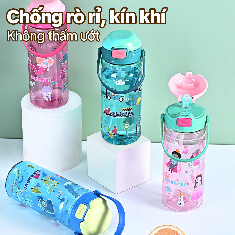 550ml Bình nước trẻ em cốc nhựa bền chắc, chống rò rỉ, có ống hút và tay cầm, thích hợp cho trẻ nhỏ.