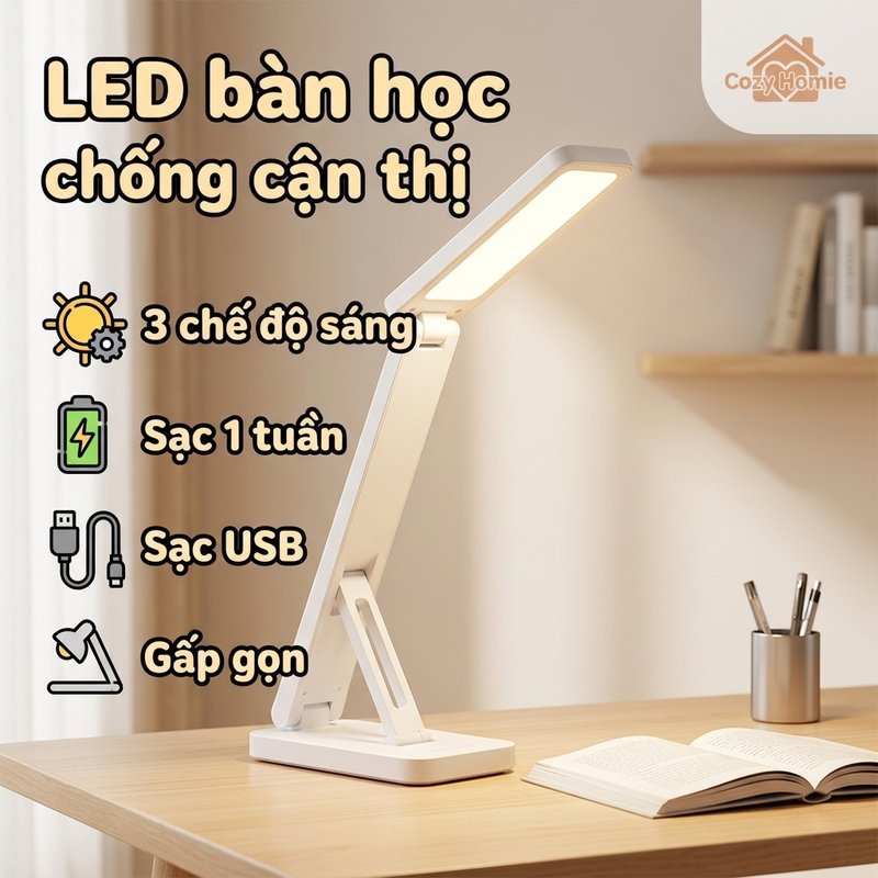 đèn bàn học đèn bàn cảm ứng chống cận thị 3 chế độ sáng cảm ứng 1 chạm pin sạc USB nhỏ gọn cho học