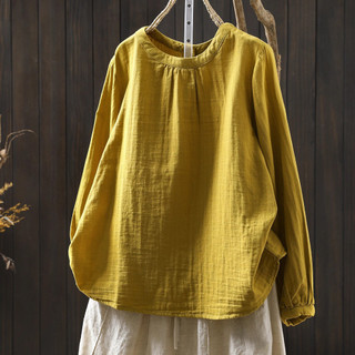 Áo sơ mi nữ cotton chất lượng cao màu trơn dáng dài tay rộng có ngực đơn, áo sơ mi thường ngày