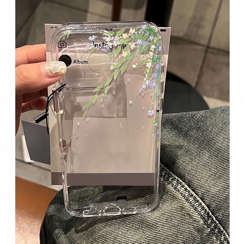 Thân cây màu lục bảo phù hợp với vỏ điện thoại 16promax iPhone15 hoạt hình 13 trong suốt 12 vỏ mềm 11/xr/xsmax