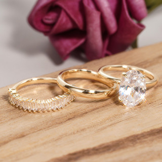Bộ ba mảnh nhẫn bạc S925 zircon, quà cưới nữ thời trang