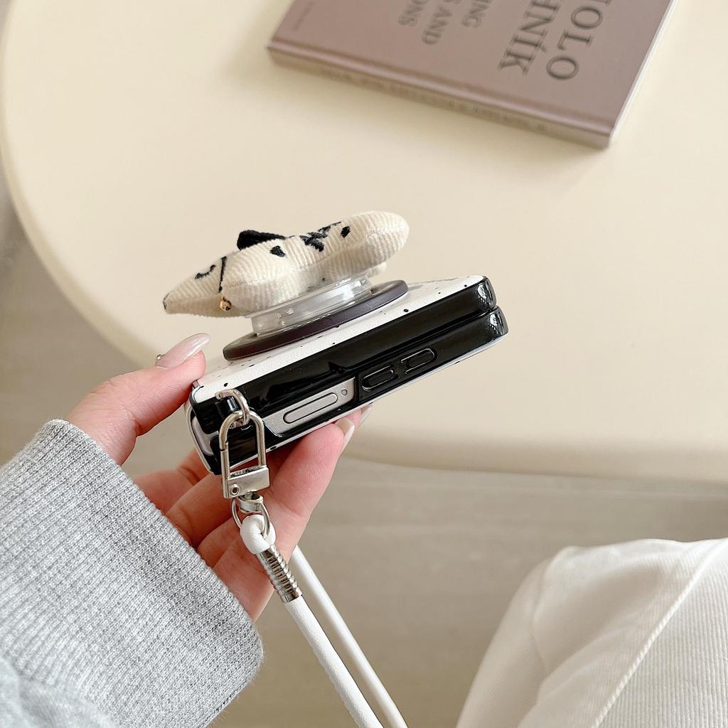 Ốp điện thoại từ tính mực phun nước nền màu trắng Thích hợp cho Samsung Galaxy ZFlip7 zflip6 Vỏ cứng gấp dây buộc cho Z Flip 7 6 5 4 5G PuraX N3Flip MixFlip 2 Vỏ bảo vệ