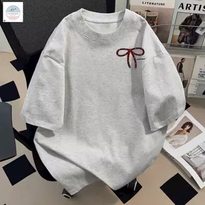 Áo phông unisex tay lỡ cotton su, free size 40-58KG, thiết kế chữ nơ an pha-quanao94