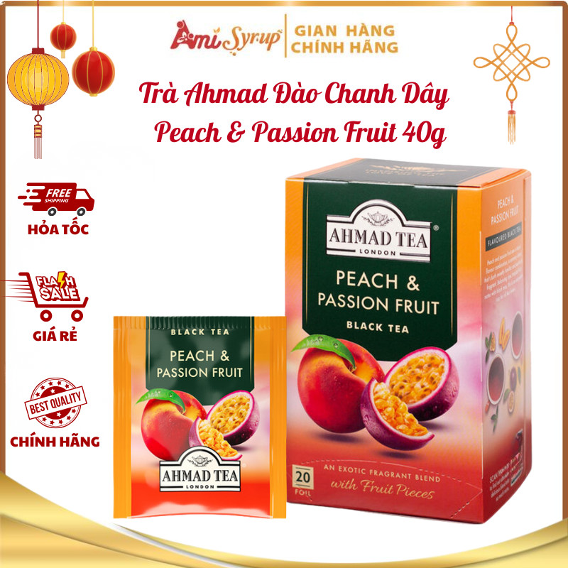 Trà Đào Chanh Leo Ahmad Peach & Passion Fruit Hộp 40g (20 túi x2g), Hương Trái Cây Nhiệt Đới Thơm Dịu