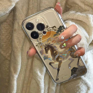 Ốp điện thoại hình mẫu đơn và ngựa phong cách cổ điển cho iPhone 17Air / 16 / 15PLUS / 14 / 13pro Max / 12 / 11 / X / XS / 7 / 8, cá tính sáng tạo. Vỏ trong suốt, chống thấm nước, chống sốc, vỏ bảo vệ