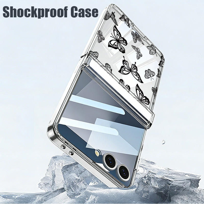 Ốp Điện Thoại Trong Suốt In Hình Bướm Cho Samsung Galaxy Z Flip 7 Flip 6 Flip 5 Flip 7 FE Từ Tính Hấp Phụ Cứng PC Gấp Bao