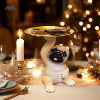 ELBBKG Sáng Tạo Pug Tượng Khay Bảo Quản Chó Dễ Thương Chìa Khóa Kẹo Sna Tấm Bảo Quản Động Vật Điêu Khắc Đồ Trang Trí Văn Phòng Để Bàn Trang Trí Mới