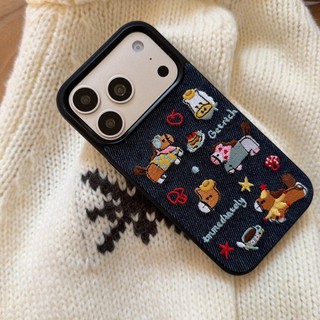 Hoạt Hình Dễ Thương Thêu Làm Giàu Ngựa Xanh Denim Vải Ốp Lưng Điện Thoại iPhone 17Promax 17pro 14 15 16 Pro Max 13 Chống Sốc Nữ Vỏ Di Động