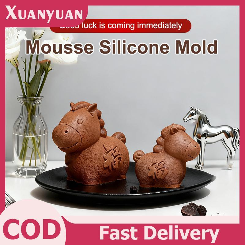 XUAN Hoạt Hình Hình Ngựa Silicone Bánh Mousse Khuôn Ngựa Thiết Kế Lập Thể Tết Nguyên Đán DIY Trang Trí Món Tráng Miệng Dụng Cụ Làm VN