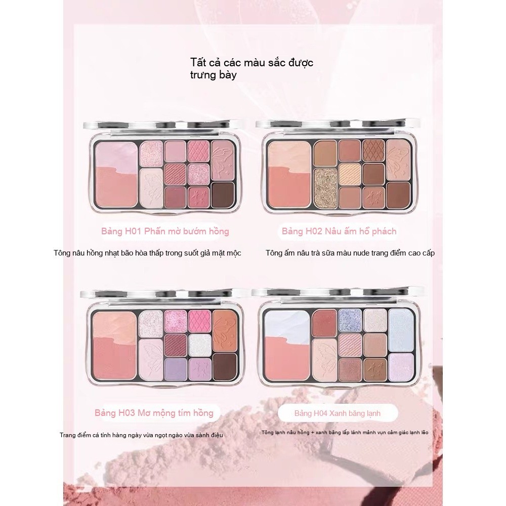 Bảng phấn mắt HOLD LIVE 12 màu kèm má tạo khối tone hồng lạnh nhũ đa năng lâu trôi 4in1 Mist Butterfly Shadow HL792
