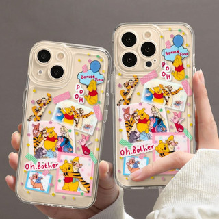 Ốp điện thoại Winnie the Pooh chắp vá cho iPhone 17Air / 16 / 15PLUS / 14 / 13pro Max / 12 / 11 / X / XS / 7 / 8, cá tính thú vị. Vỏ trong suốt, chống thấm nước, chống sốc, vỏ bảo vệ