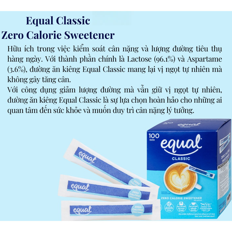 Đường Ăn Kiêng Equal Zero Calo Đủ Các Dòng (Classic, Gold, Stevia) - Lý Tưởng Cho Chế Độ Ăn Kiêng