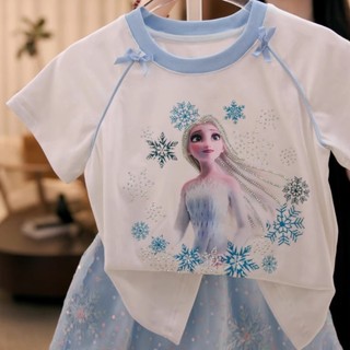 (1-10Yrs) Bộ Đồ Chơi Công Chúa Cho Bé Gái Mùa Hè Ma Thuật Elsa Frozen Trang Phục Tay Ngắn & Váy 2 Mảnh