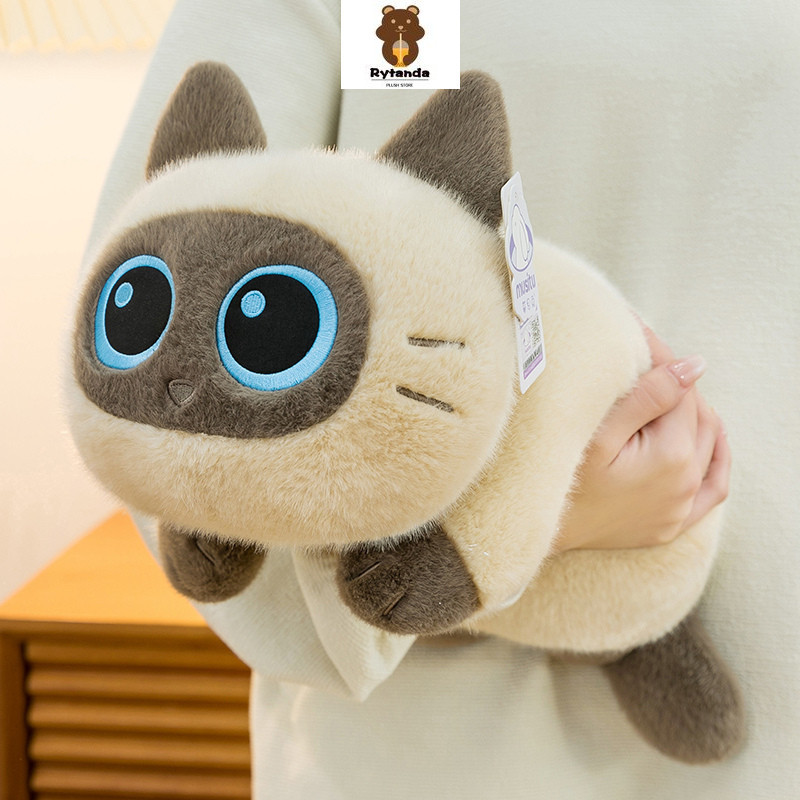 Rytanda Mô Phỏng Mèo Đen Sang Trọng Đồ Chơi Ba Hoa Mèo Ngôi Sao Luo Flat Cat Plushie Búp Bê Động Vật Mềm Mại Làm Dịu Gối Ngủ Trẻ Em Giáng Sinh Năm Mới Sinh Nhật Quà Tặng Trẻ Em