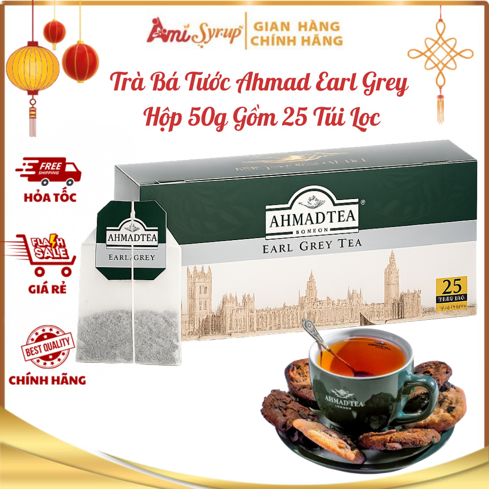Trà Bá Tước Ahmad Earl Grey Hộp 50g/25 Túi Lọc Trần, Hương Vị Thanh Lịch Đậm Chất Trà Chiều Châu Âu