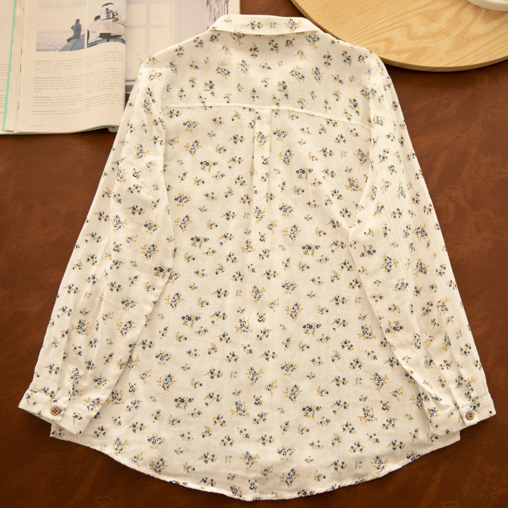 [Có sẵn] Áo sơ mi nữ từ sợi cotton 100%, thiết kế họa tiết hoa, form rộng thoải mái