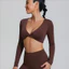 Áo Thun crop top Tay Dài Cổ Chữ v Xẻ Sâu Gợi Cảm Tập yoga Thể Dục Thể Thao